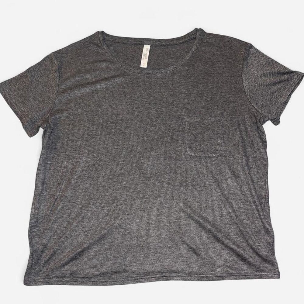 Heather Gray Ribbed Short Sleeve Baby Tee with Pocket, size Large